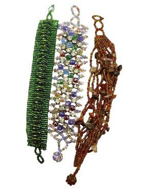 Beaded Bracelets - Green Multi-Color Red Tones